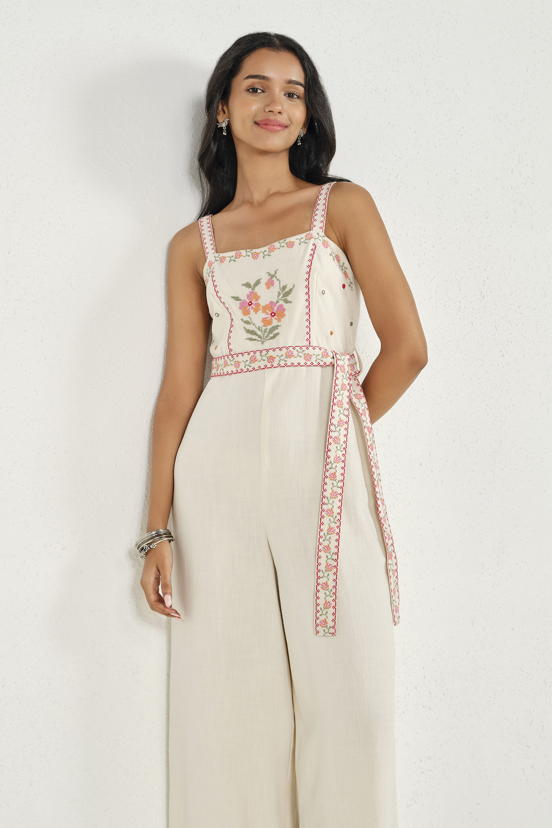 Kimaya Embroidered Jumpsuit, Off White, image 4